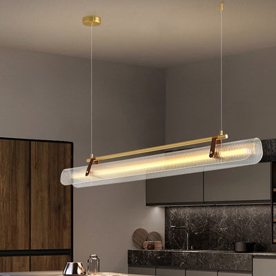 Modern Minimalist Leather Acrylic Linear LED Island Light Pendant Light For Living Room