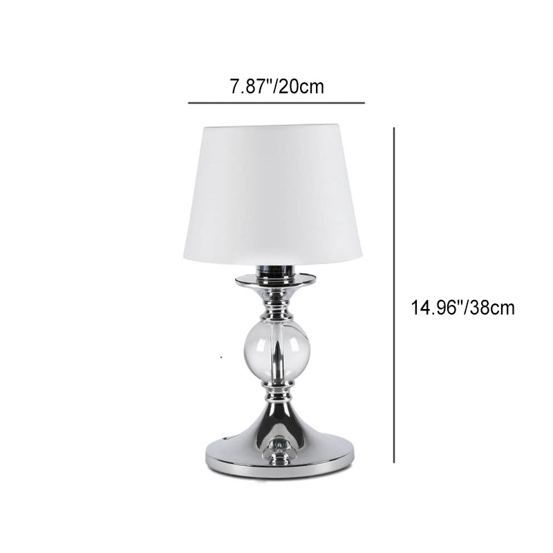 European-style Simple White Fabric Chrome Metal 1-Light Table Lamp