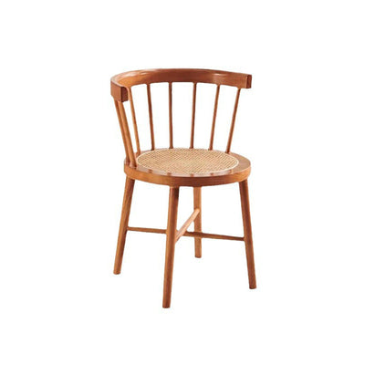 Contemporary Nordic Round Rubberwood Rattan Dining Chair Backrest For Dining Room