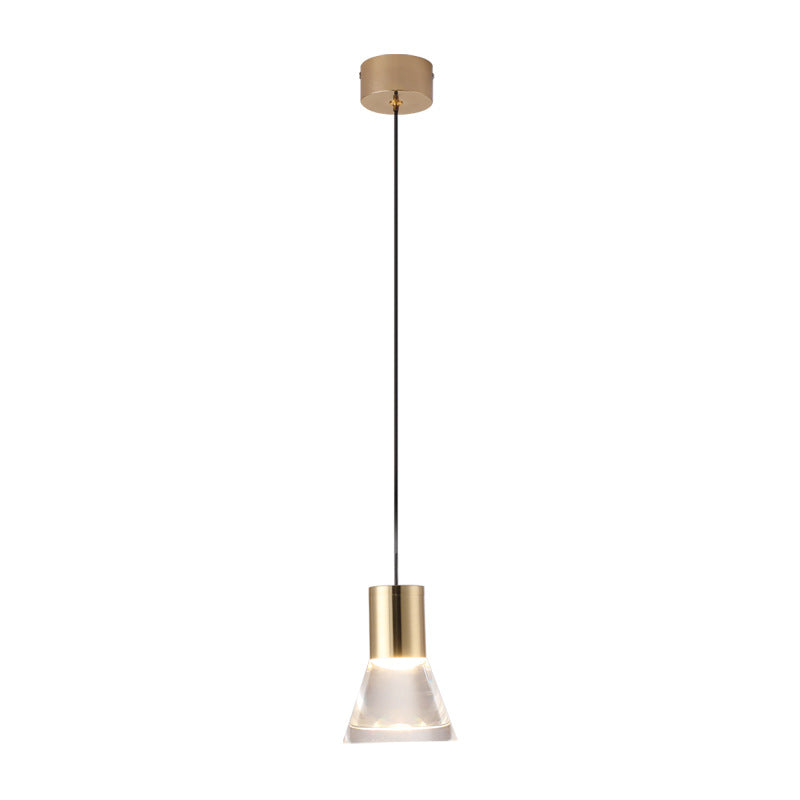 Contemporary Nordic Full Copper Acrylic Semi-Conical LED Pendant Light For Bedroom