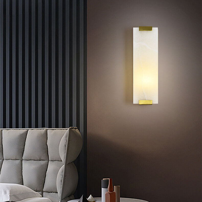 Modern Light Luxury Marble Rectangular Flat Copper 1-Light Wall Sconce Lamp