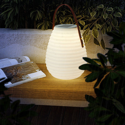 Modern Minimalist Solar Waterproof Leather PE Cylinder Striped Lantern Portable LED Landscape Lighting Outdoor Light For Outdoor Patio