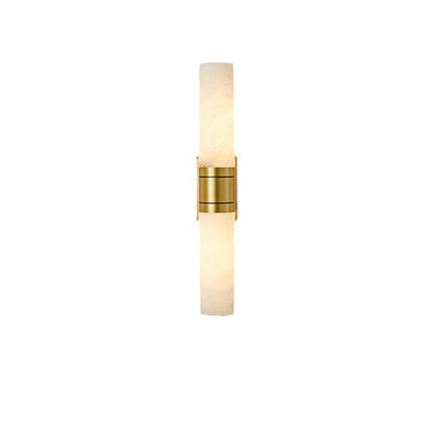 Traditional Chinese Full Copper Marble Cylinder Shade 2-Light Wall Sconce Lamp For Living Room