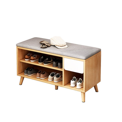 Contemporary Scandinavian Cotton Linen Solid Wood Shoe Storage 2-Storage For Entryways