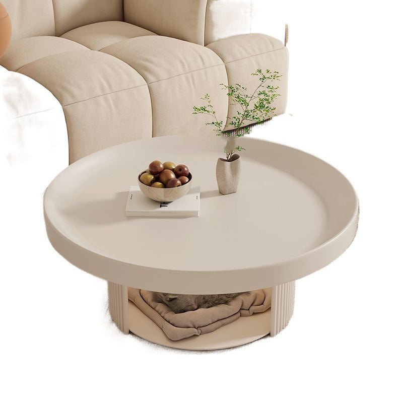 Modern Minimalist Round Rock Slab Carbon Steel Coffee Table 1-Storage For Living Room