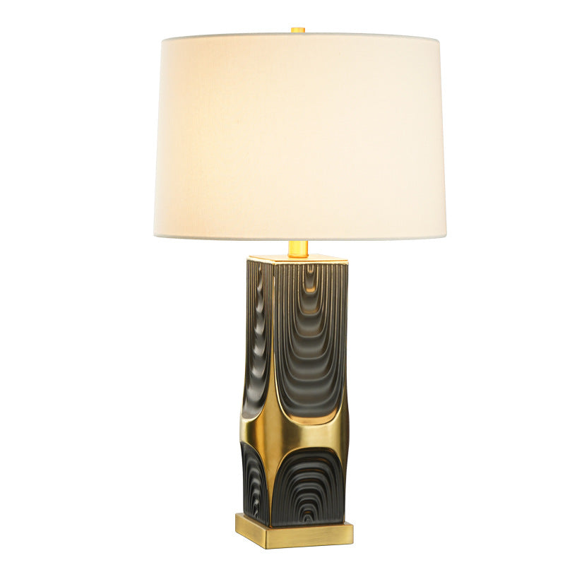 Modern Light Luxury Plated Ceramic Column Fabric 1-Light Table Lamp