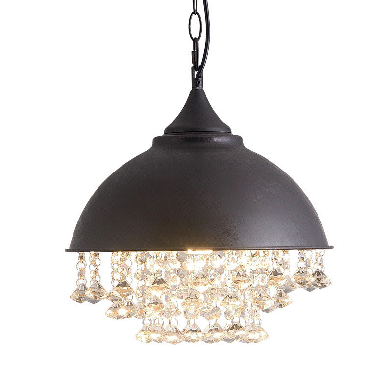 Contemporary Industrial Round Dome Crystal Iron 1-Light Pendant Light For Living Room