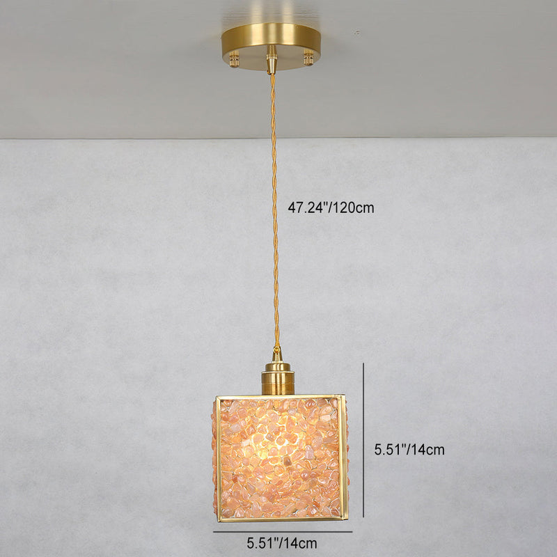 Modern Luxury Square Cube Gold Copper Frame Glass Shade 1-Light Pendant Light For Living Room