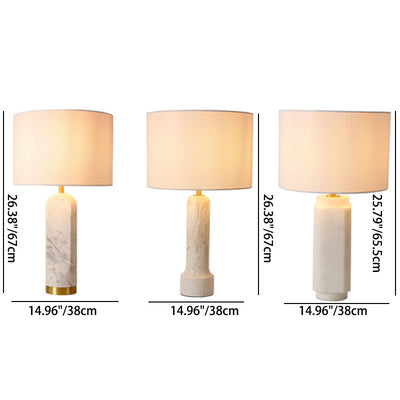 Modern Minimalist Cylindrical Rectangular Column Marble Metal Fabric 1-Light Table Lamp For Living Room