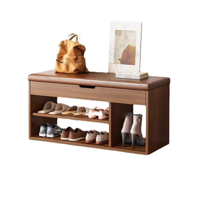 Modern Minimalist Rectangle Fabric PU Leather Wood Shoe Storage 3-Tier For Entryways