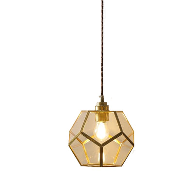 Nordic Vintage Polygonal Clear Glass Brass 1-Light Pendant Light