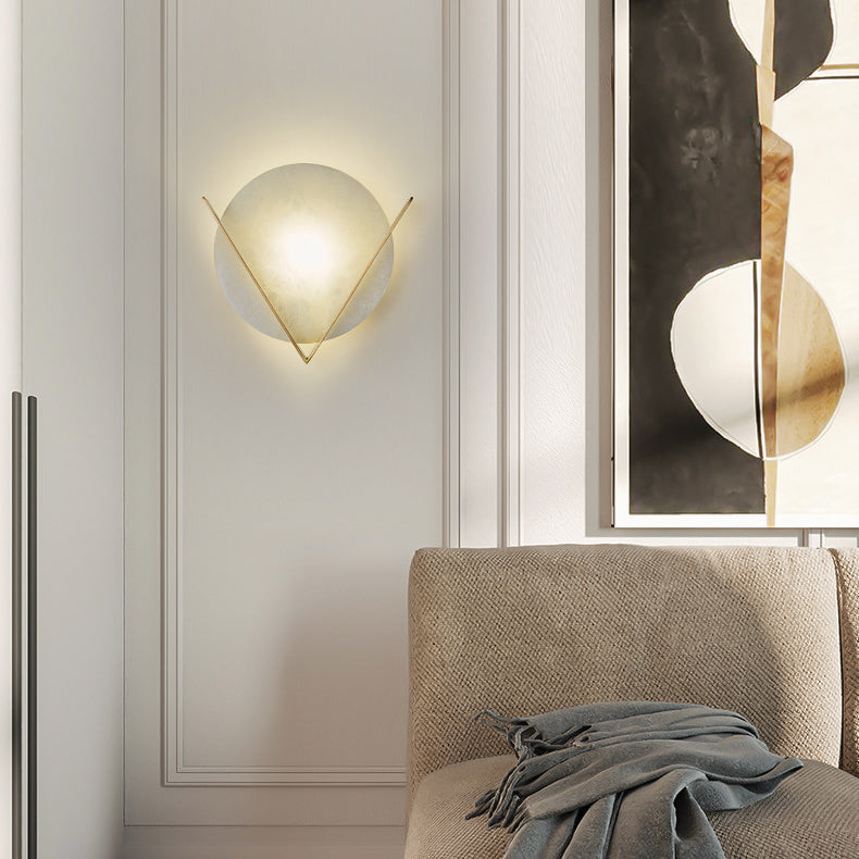 Modern Minimalist Round Copper Marble LED Wall Sconce Lamp For Bedroom