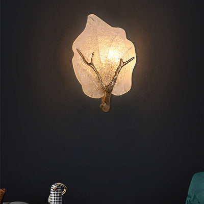 Contemporary Creative Copper Glass Leave Branch 1/2 Light Wall Sconce Lamp For Living Room