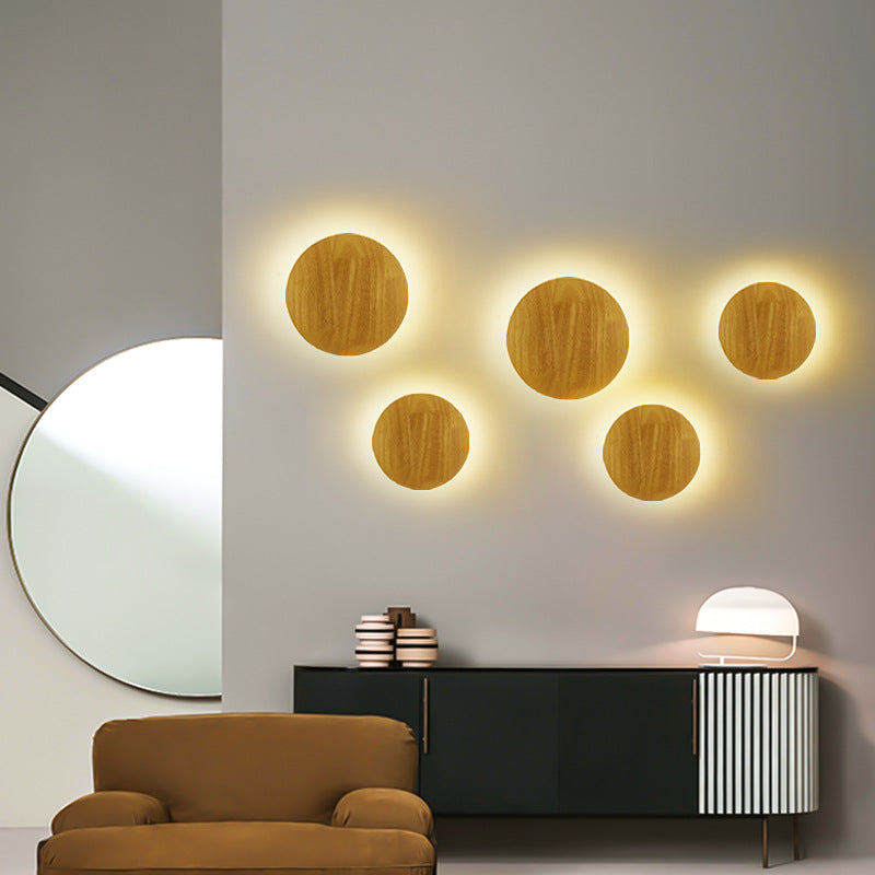 Modern Minimalist Round Irregular Oval Wood LED Wall Sconce Lamp For Living Room