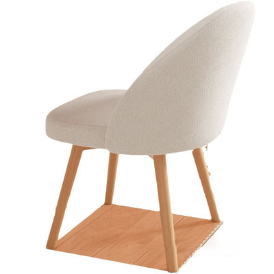 Contemporary Nordic Curved Fabric Upholstered Wood Legs Vanity Stool Backrest For Bedroom