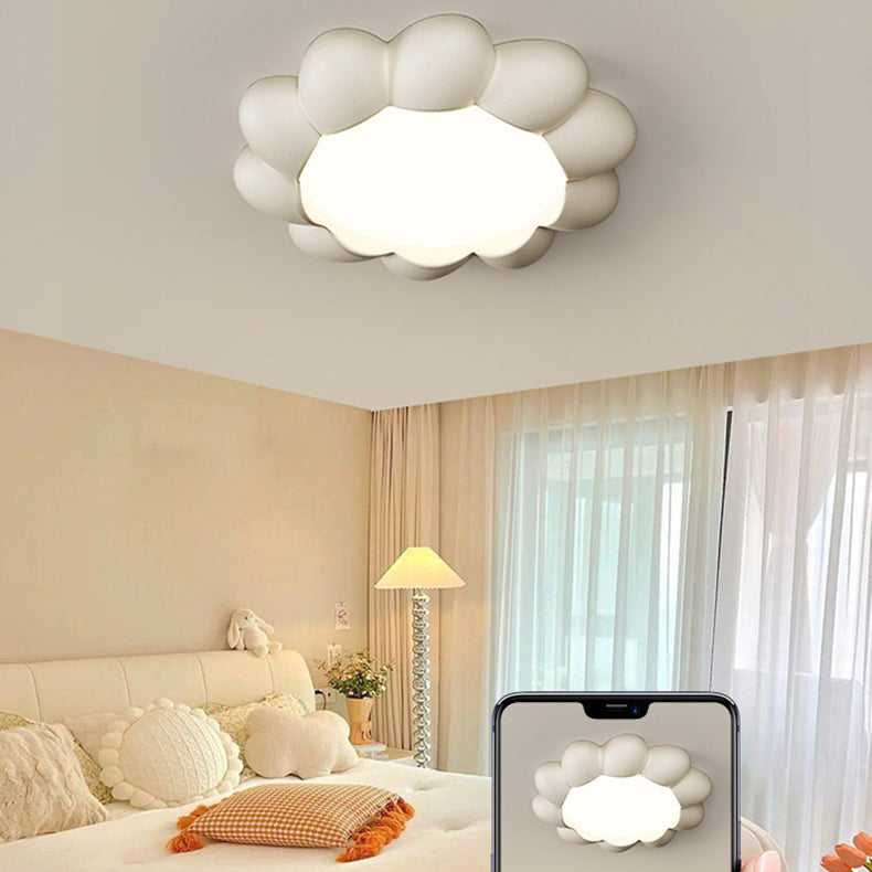 Modern Minimalist Cream Round Flower Resin Acrylic LED Flush Mount Ceiling Light For Bedroom