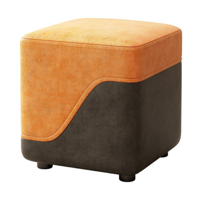 Modern Minimalist Square Napa Leather Solid Wood Low Stool Backless Armless For Living Room