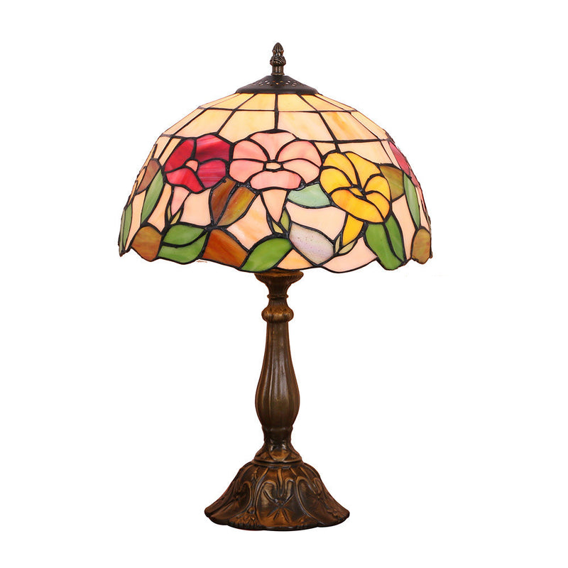 Traditional Tiffany Morning Glory Stained Glass Round 1-Light Table Lamp For Bedroom