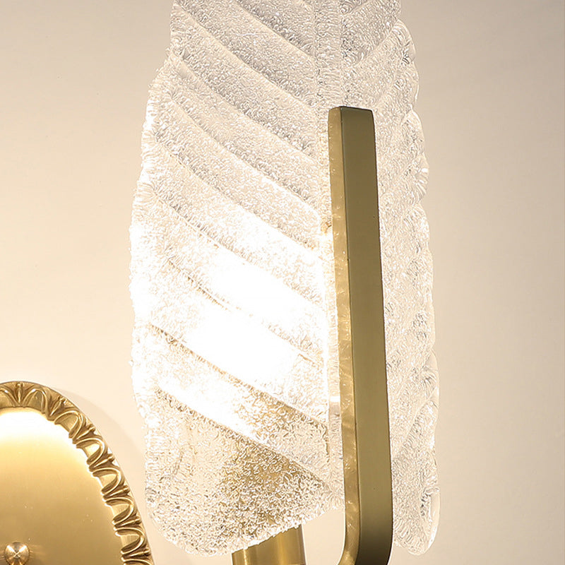 Contemporary Luxury Copper Glass Leave Banana Leaf 1/2 Light Wall Sconce Lamp For Living Room