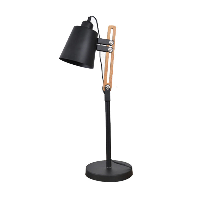 Contemporary Nordic Cylinder Iron Wood Rotatable 1-Light Desk Lamp For Study