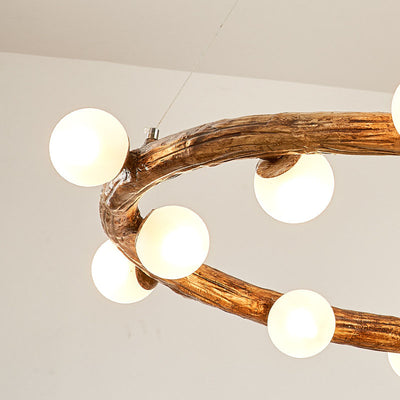 Traditional Vintage Resin Tree Branch Circle Ring 8/10/12-Light Chandelier For Dining Room