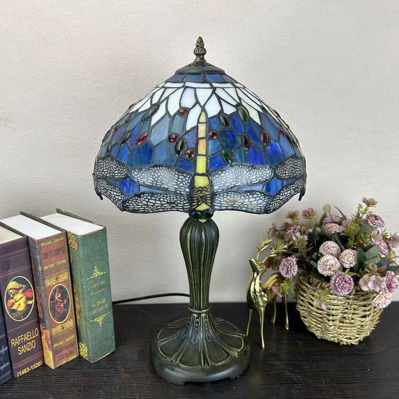 Traditional Tiffany Round Dome Flower Alloy Stained Glass 1-Light Table Lamp For Living Room