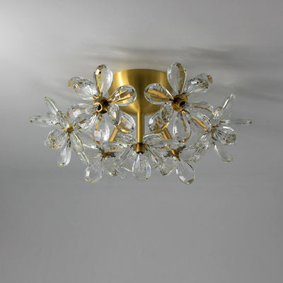 Modern Minimalist Flower Brass Crystal 3/5/6/7 Light Flush Mount Ceiling Light For Living Room