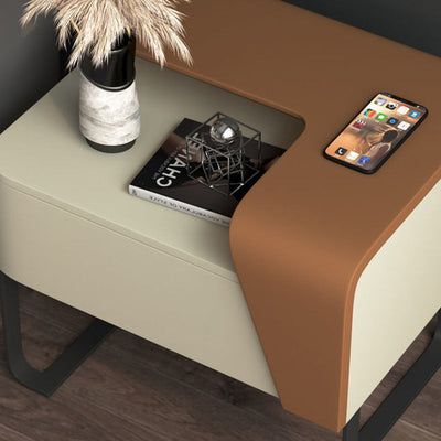 Contemporary Luxury Rectangular Wood Carbon Steel Frame Side Table Drawer For Living Room