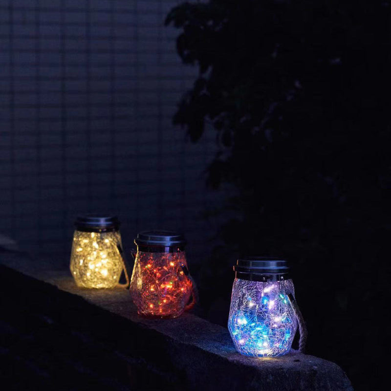 Contemporary Creative Solar Crackle Jar Outdoor Waterproof LED Hanging Light For Outdoor Patio