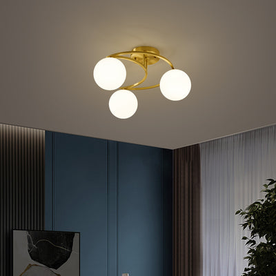 Contemporary Nordic Copper Glass Ball Moon 3/5 Light Semi-Flush Mount Ceiling Light For Bedroom