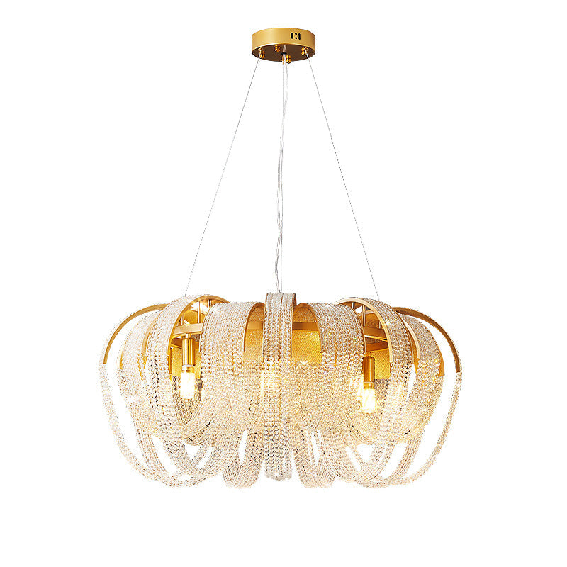 Contemporary Luxury Round Fringe Crystal Stainless Steels 6/8 Light Chandeliers For Living Room