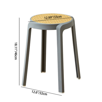 Contemporary Scandinavian Weaving PP Round Stool Dining Chair Backless Stackable For Dining Room