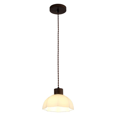 Modern Simplicity Walnut Glass Round Bell Dome 1-Light Pendant Light For Dining Room