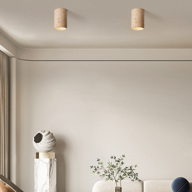Traditional Japanese Imitation Stone Textures Cylinder LED Spotlight Flush Mount Ceiling Light For Bedroom