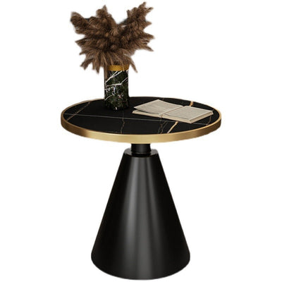 Contemporary Luxury Round Sintered Stone Top Conical Metal Base Coffee Table For Living Room