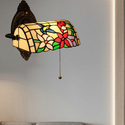 Traditional Tiffany Half Cylinder Zinc Alloy Iron Stained Glass 1-Light Wall Sconce Lamp For Living Room