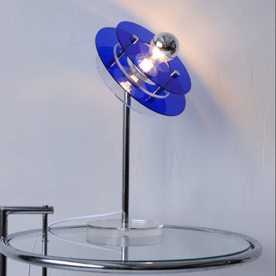 Modern Mid-Century Round Flying Saucer Iron Acrylic 1-Light Table Lamp For Bedroom