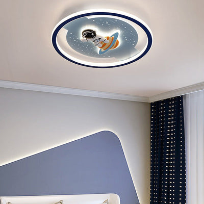 Contemporary Creative Childlike Spaceman Rabbit Design LED Kids Flush Mount Ceiling Light For Bedroom