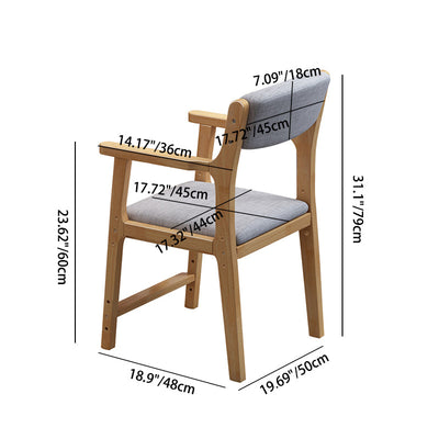 Bois de caoutchouc nordique contemporain Coton Lin Éponge Chaise de bureau carrée avec dossier et accoudoirs pour la maison ou le bureau 