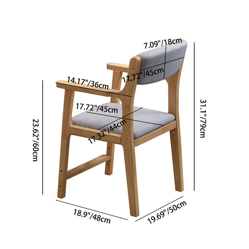 Bois de caoutchouc nordique contemporain Coton Lin Éponge Chaise de bureau carrée avec dossier et accoudoirs pour la maison ou le bureau 