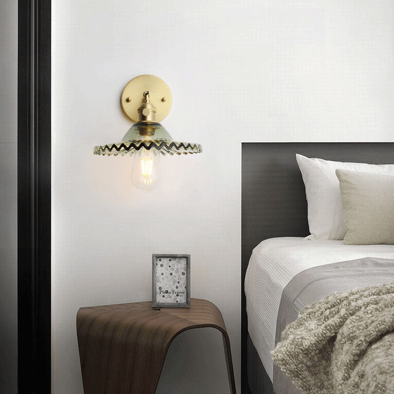 Contemporary Scandinavian Round Ripple All Copper Glass 1-Light Wall Sconce Lamp For Bedroom