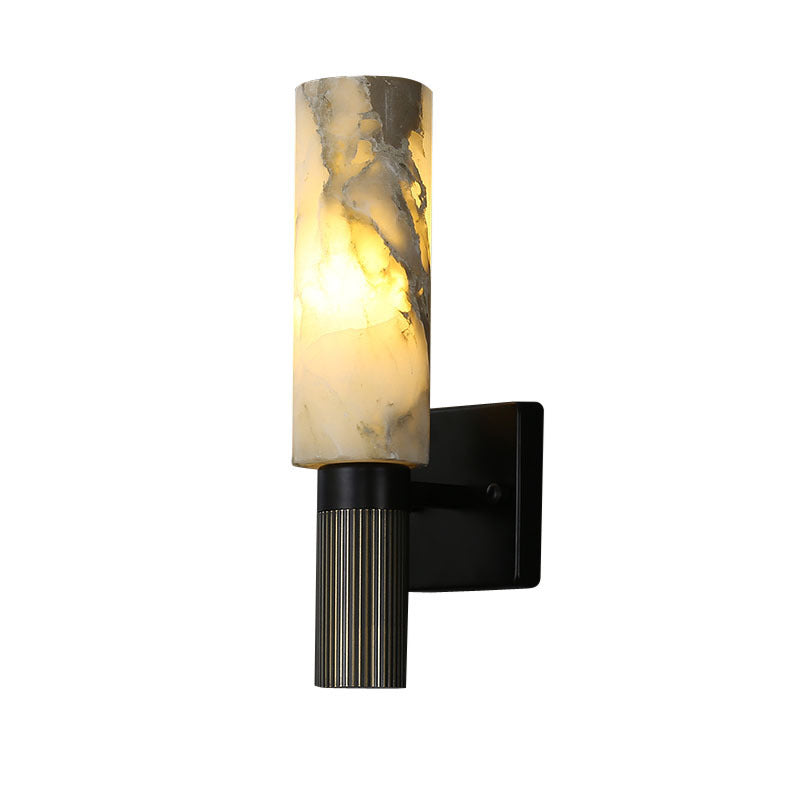 Traditional Chinese Marble Cylinder Brass 1-Light Wall Sconce Lamp For Bedroom