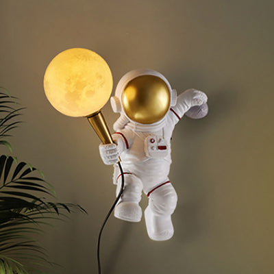 Contemporary Creative Cartoon Astronaut Resin ABS 1-Light Wall Sconce Lamp For Bedroom