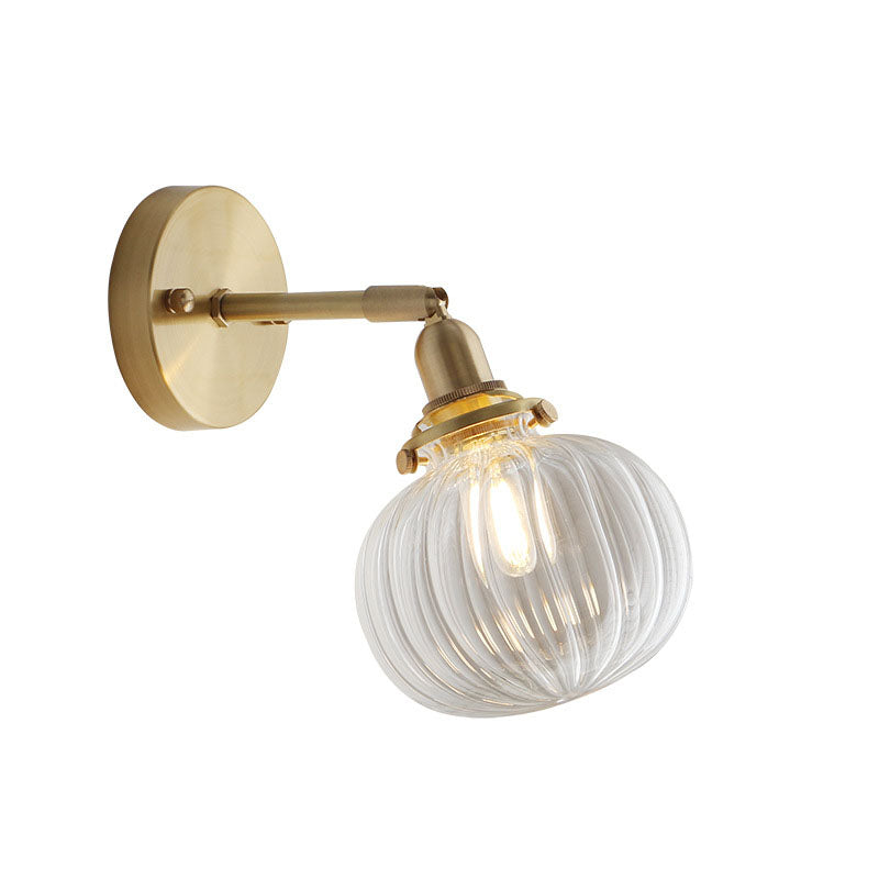 Contemporary Retro Brass Finish Frame Glass Ball 1-Light Wall Sconce Lamp For Bedroom