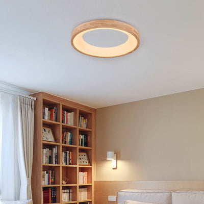 Modern Minimalist Ring Acrylic Oak LED Flush Mount Ceiling Light For Living Room