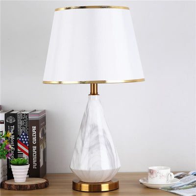 Nordic Simple Fabric Lampshade Stone Pattern Ceramic Base 1-Light Table Lamp