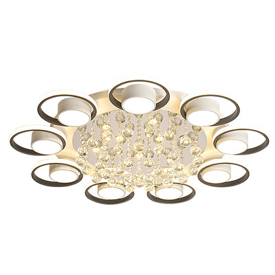 Modern Simplicity Acrylic Circle Ring Shade Iron Crystal LED Flush Mount Ceiling Light For Living Room