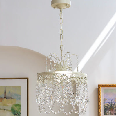 Traditional French Vintage Crystal Round Lamp Beads 1-Light Pendant Light For Bedroom