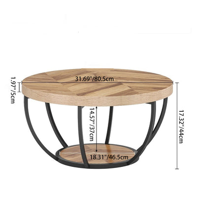 Modern Luxury Round Top Density Board Steel Coffee Table 1-Shelf For Living Room