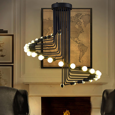 Contemporary Retro Iron Metal Helical 16/26 Light Chandelier For Entryway